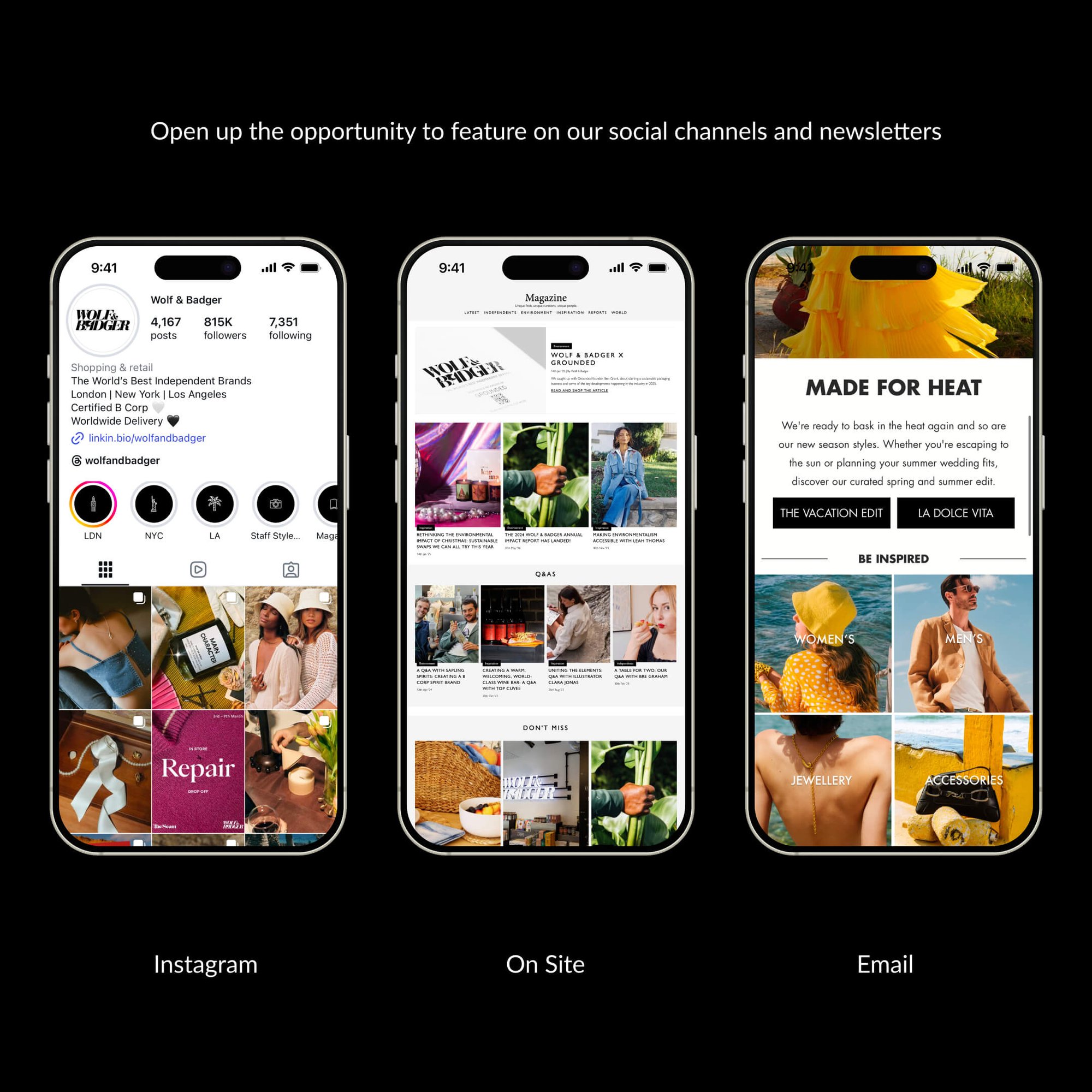 Open up the opportunity to feature on our social channels and newseltters Open up the opportunity to feature on our social channels and newseltters